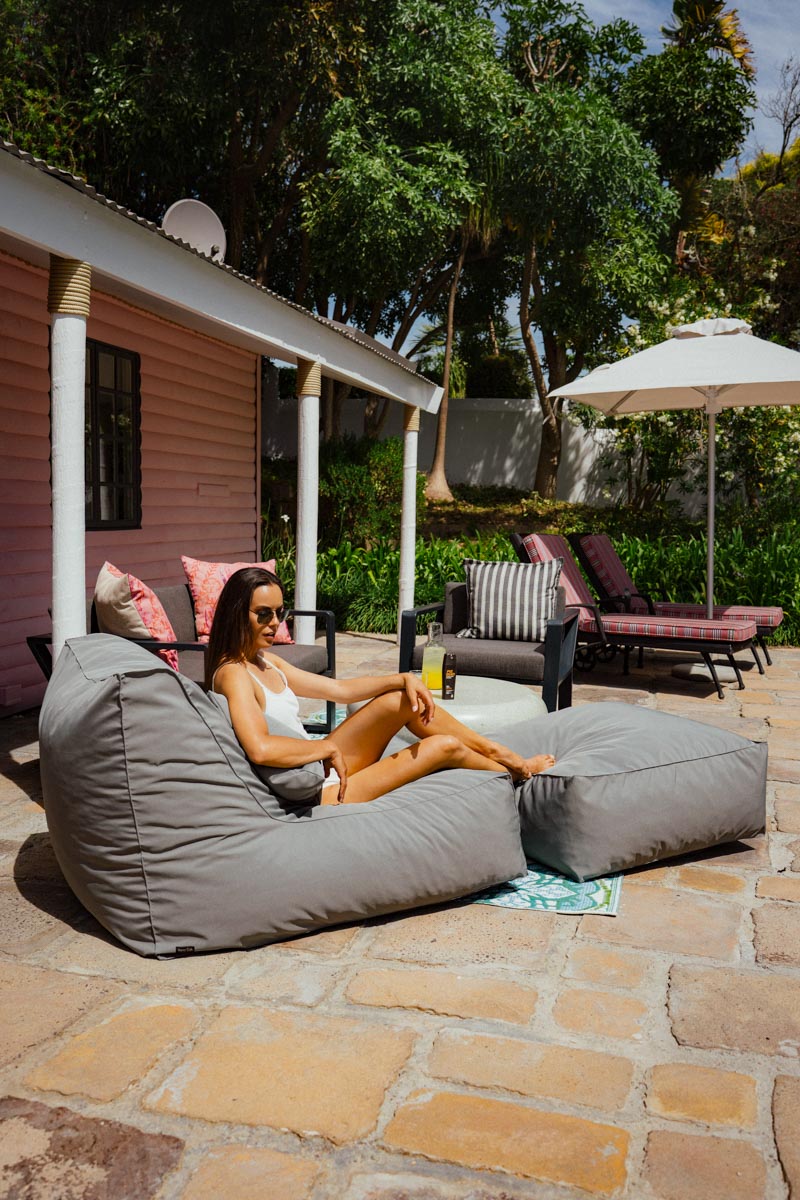 Grey Pool Lounger Chair + Ottoman + Scatter