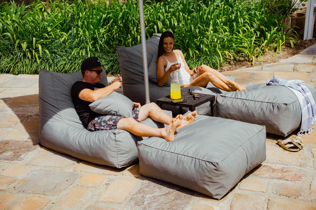 Grey Pool Lounger Chair + Ottoman + Scatter