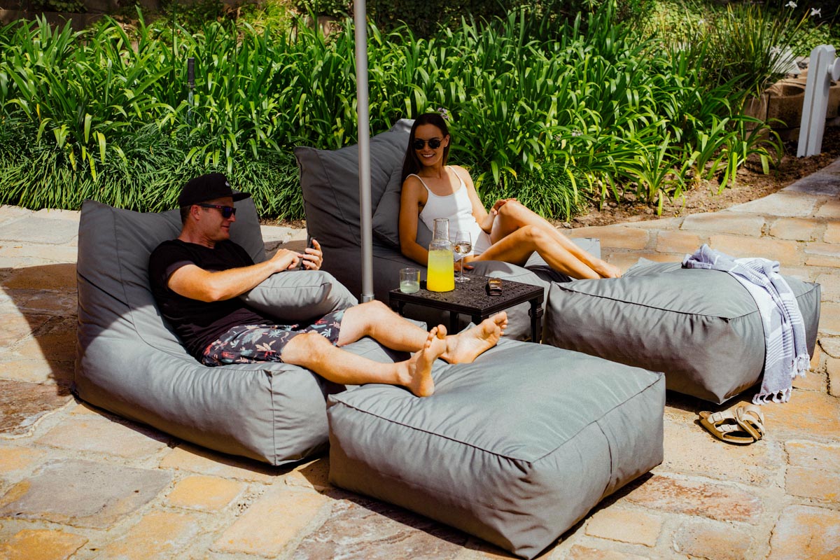 Grey Pool Lounger Chair + Ottoman + Scatter