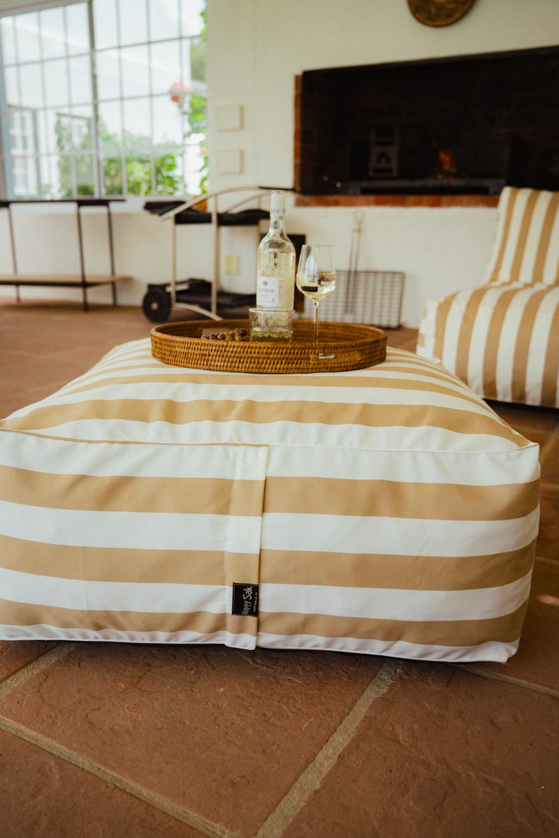 Beige & White Stripe Pool Lounger Chair + Ottoman + Scatter