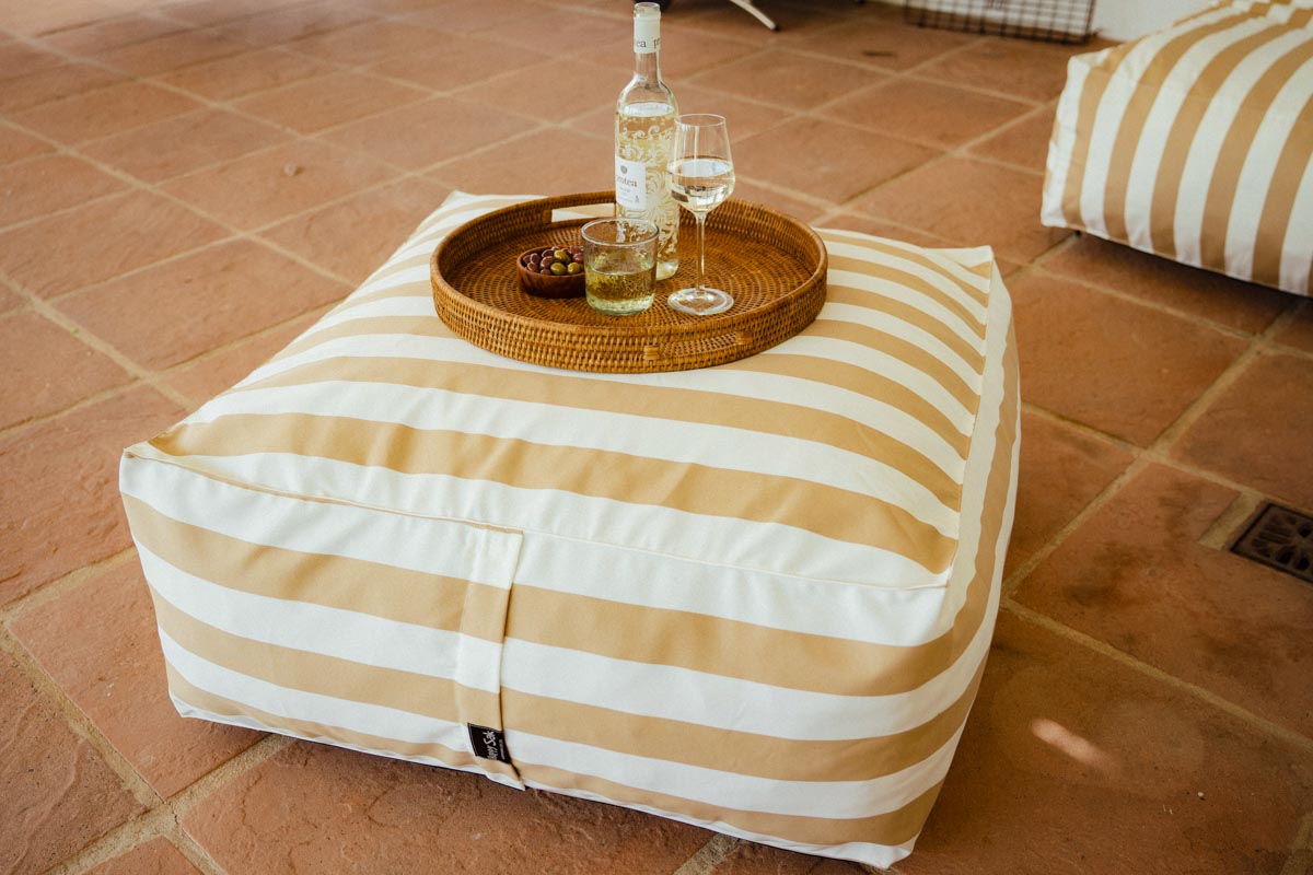 Beige & White Stripe Outdoor Ottoman Extra Cover