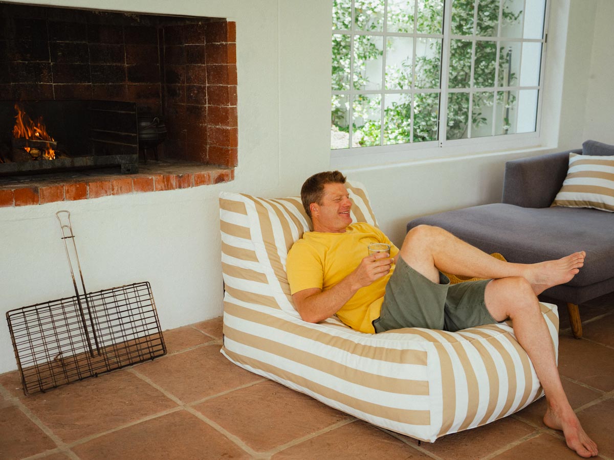 Beige & White Stripe Pool Lounger Chair