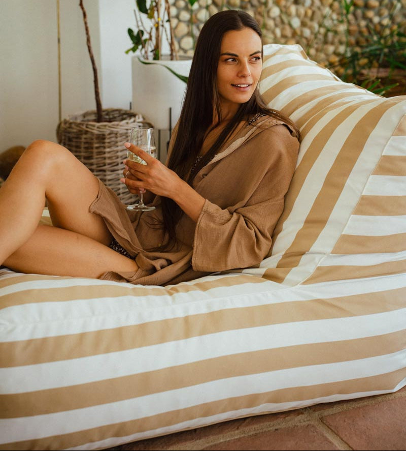 Beige & White Stripe Pool Lounger Chair Extra Cover - Happy Sak SA