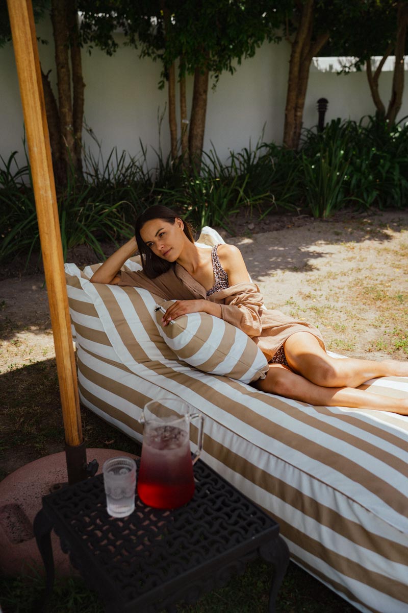 Beige & White Stripe Pool Lounger Bed Extra Cover