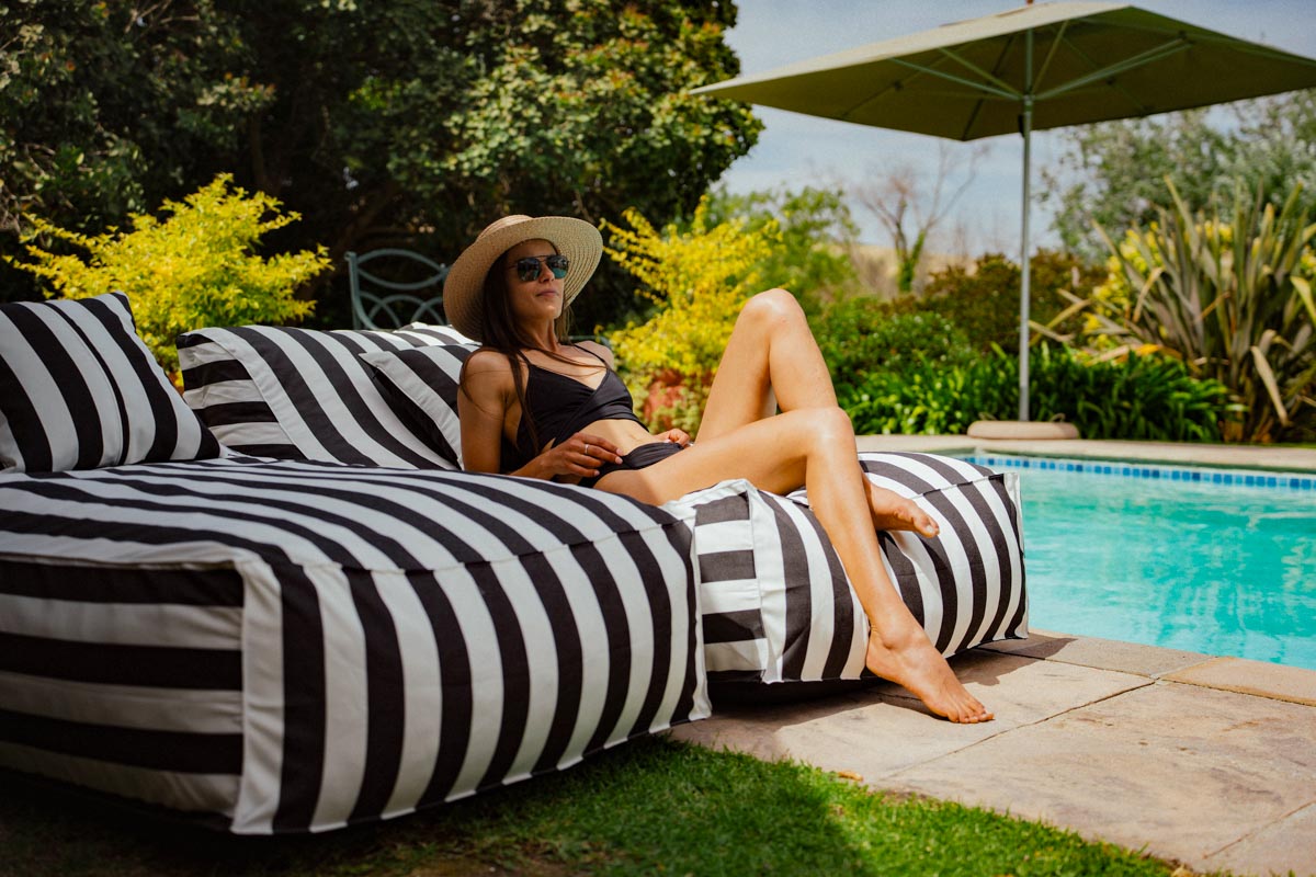 Black & White Stripe Pool Lounger Bed Extra Cover