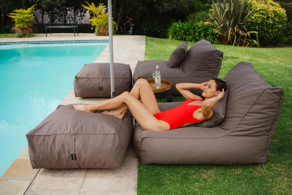 Taupe Pool Lounger Chair + Ottoman + Scatter