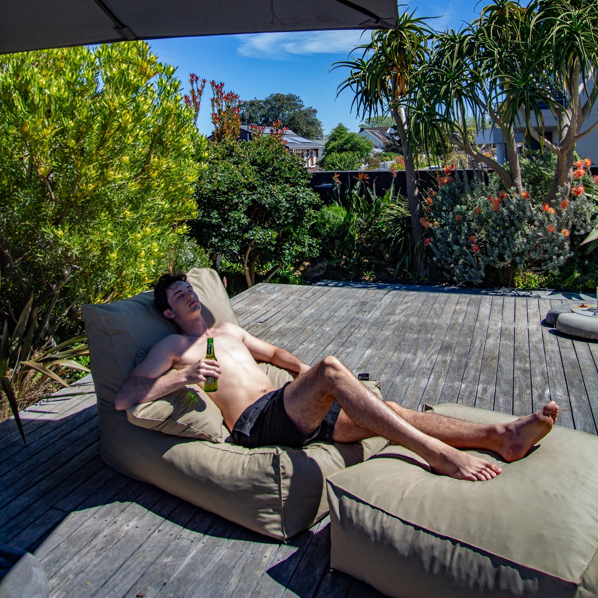 Khaki Pool Lounger Chair + Ottoman + Scatter - Happy Sak SA