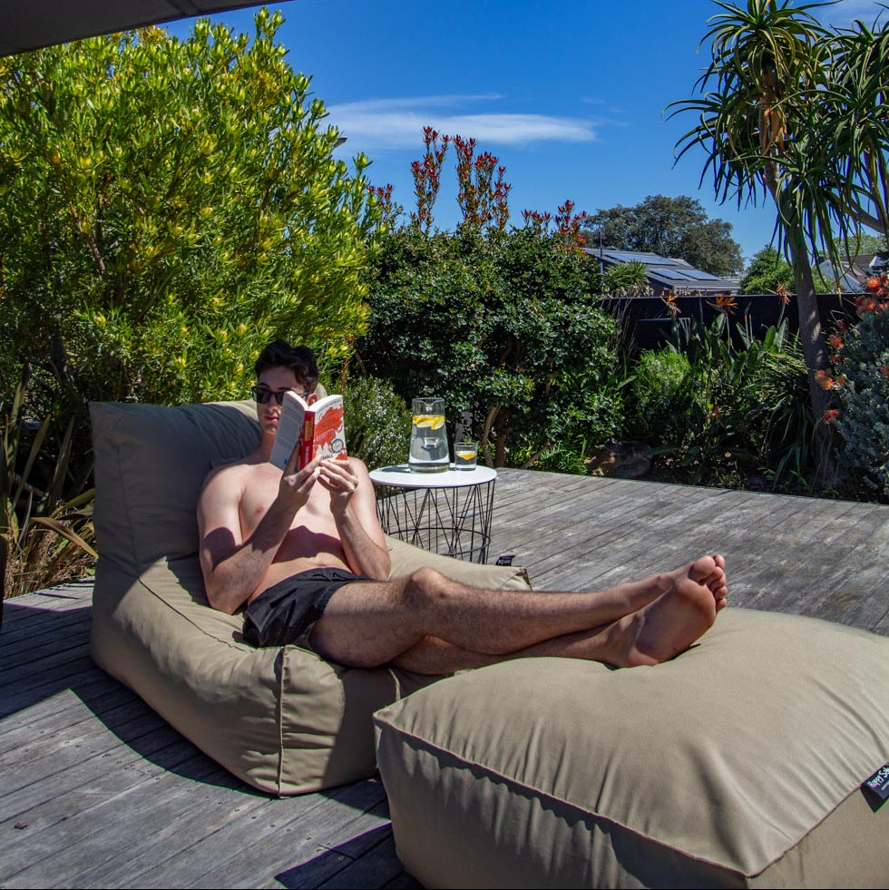 Khaki Pool Lounger Chair + Ottoman + Scatter - Happy Sak SA