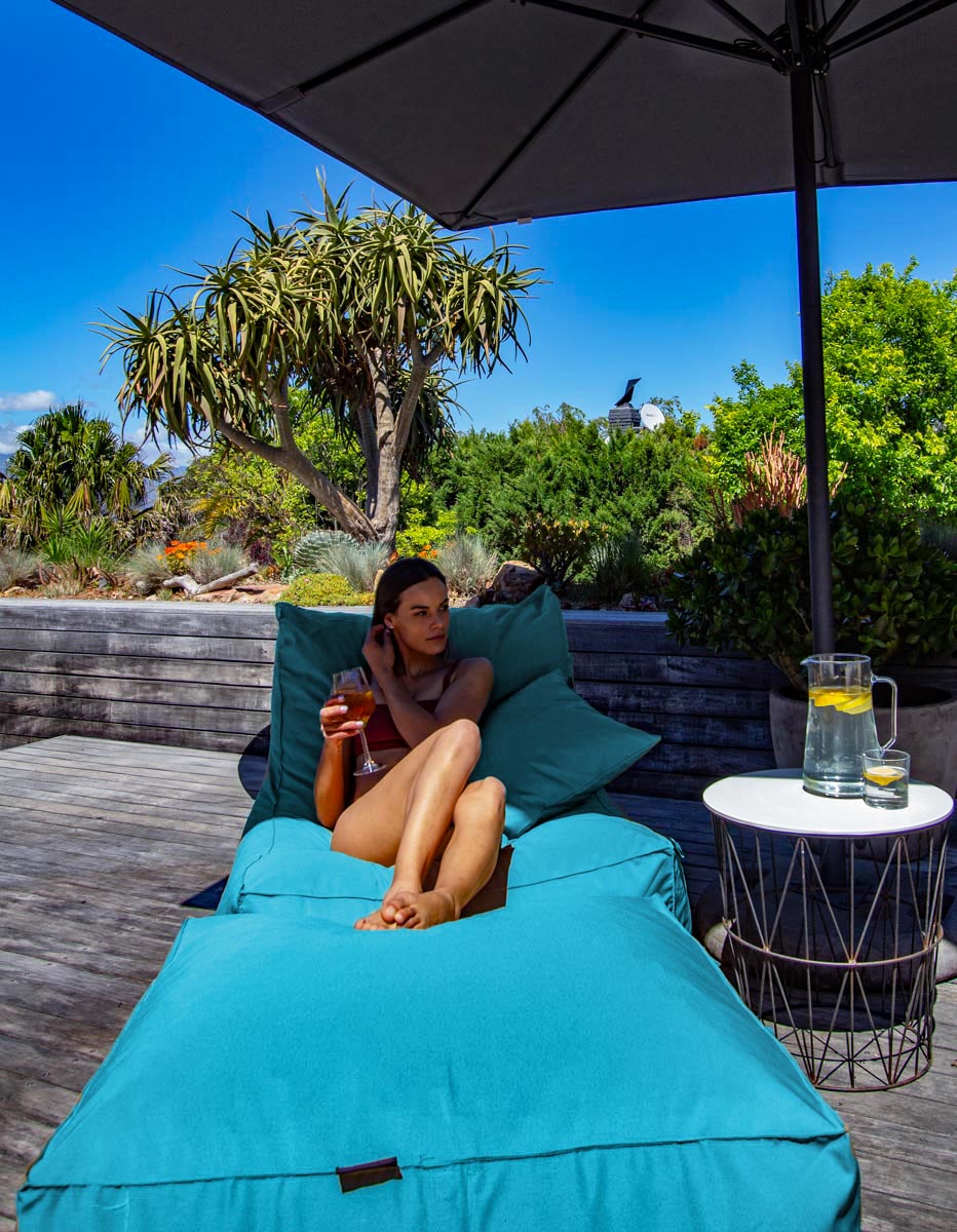 Turquoise Pool Lounger Chair + Ottoman + Scatter - Happy Sak SA