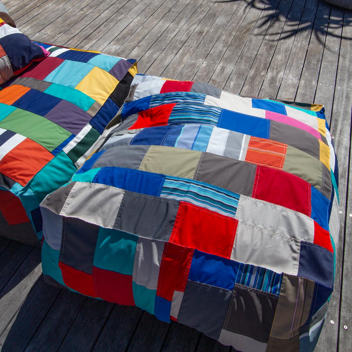 Patchwork Pool Lounger Chair + Ottoman + Scatter - Happy Sak SA