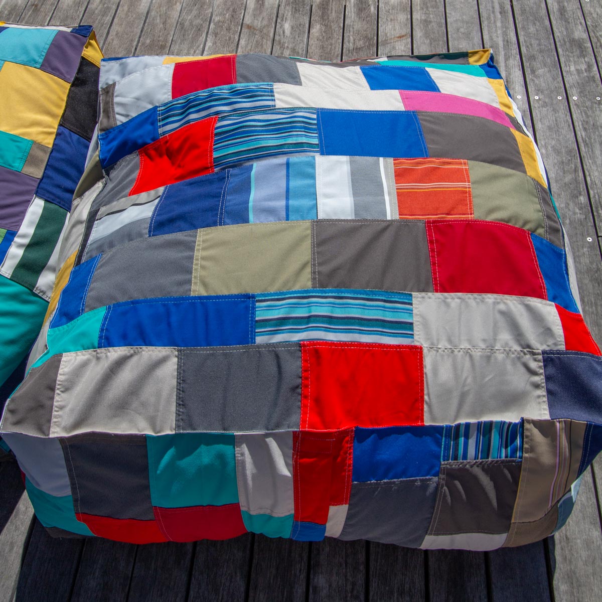 Patchwork Pool Lounger Chair + Ottoman + Scatter - Happy Sak SA