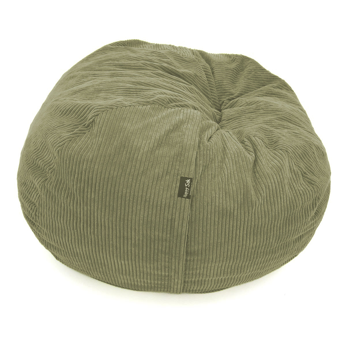 Green bean bag chair with a visible brand label on a white background