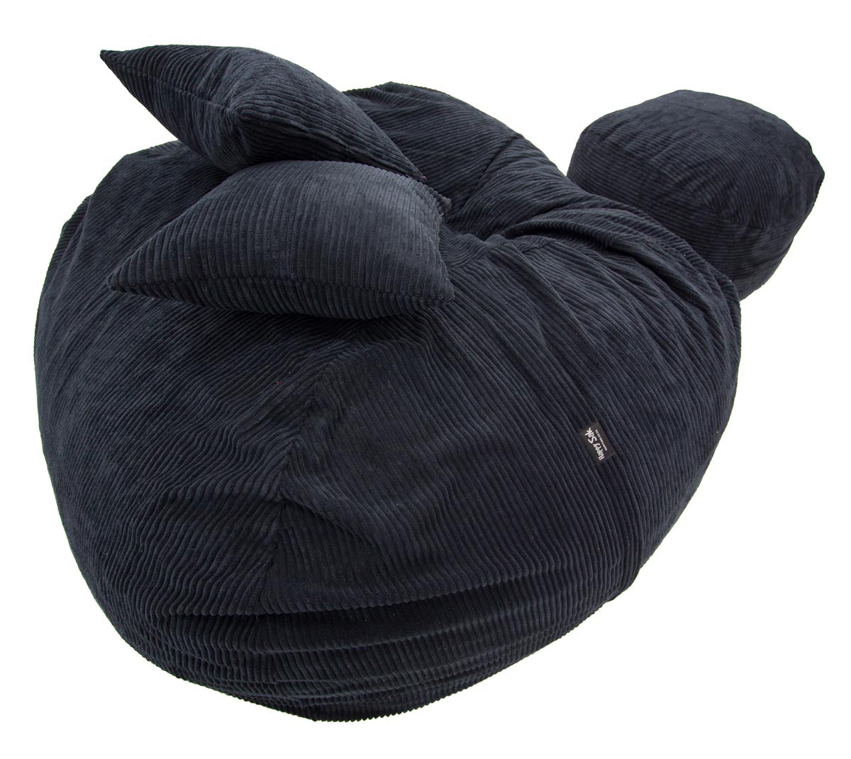 Navy blue corduroy bean bag with bear ears on a white background