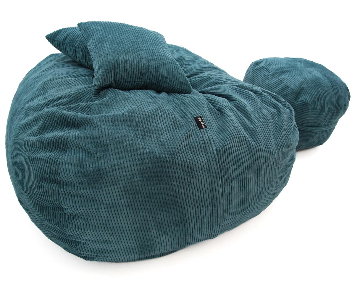 Teal bean bag chair on a white background