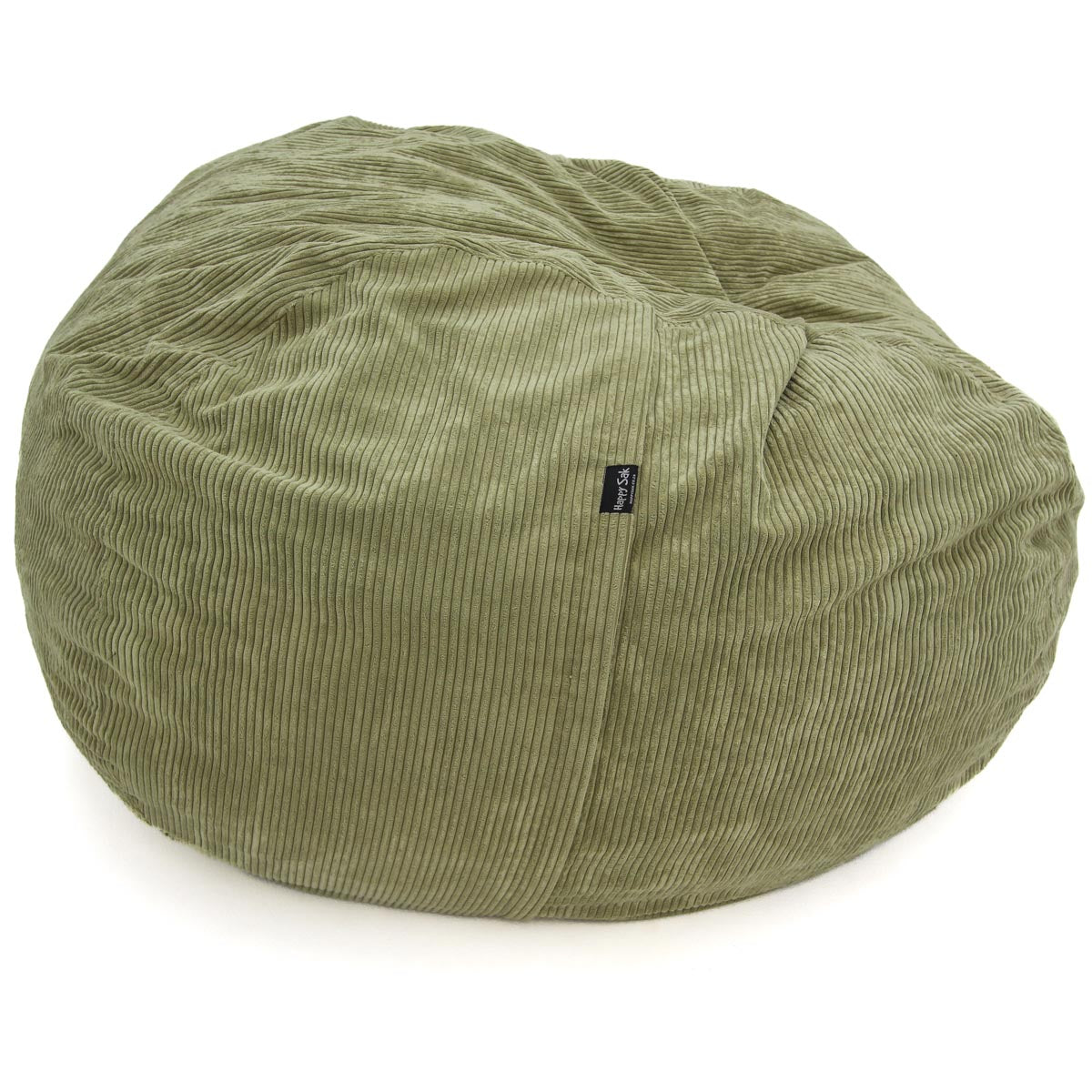 Green bean bag chair with a visible brand label on a white background
