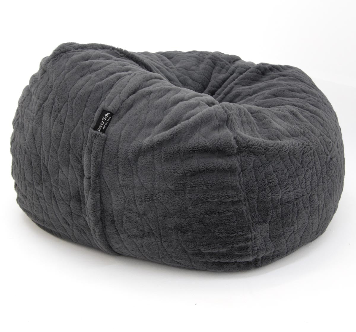 Gray textured bean bag chair on a white background