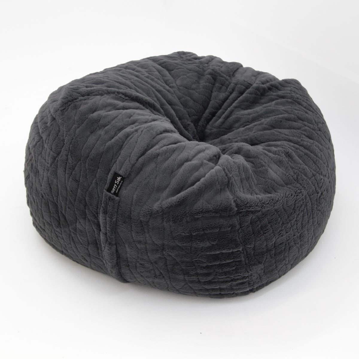 Gray textured bean bag chair on a white background