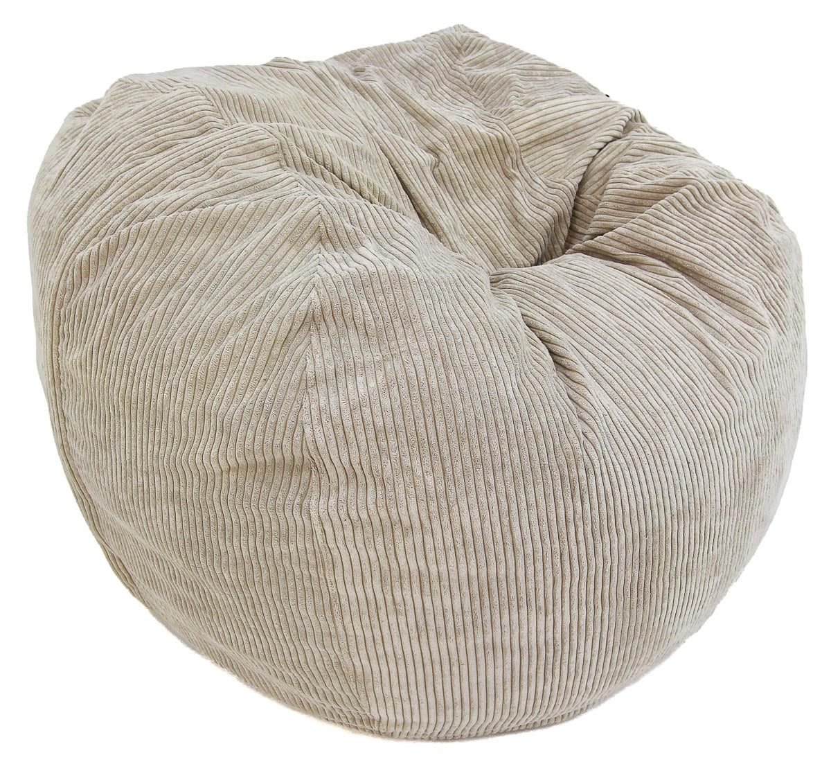 Beige bean bag chair with corduroy texture on a white background