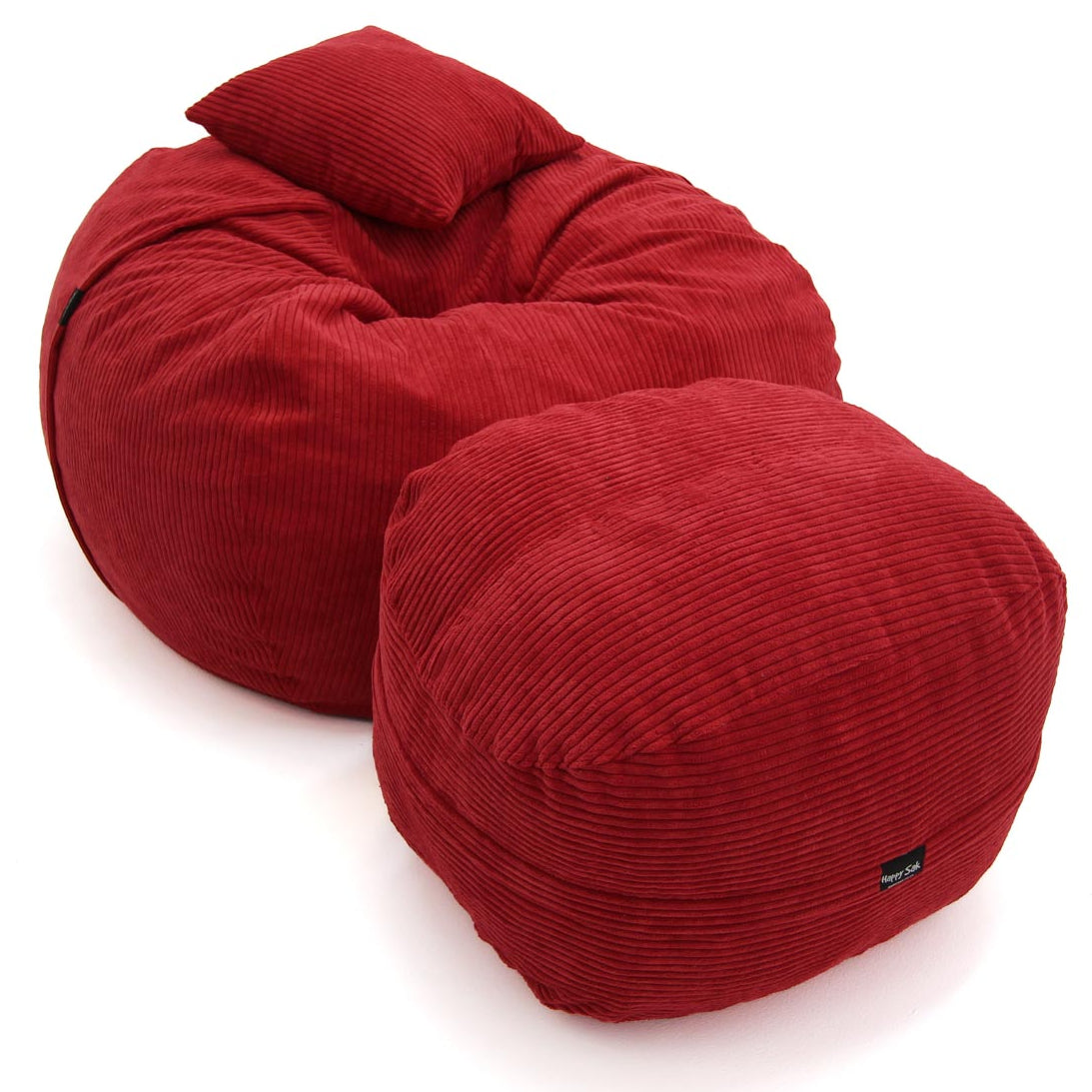 Red bean bag chair with ottoman on a white background