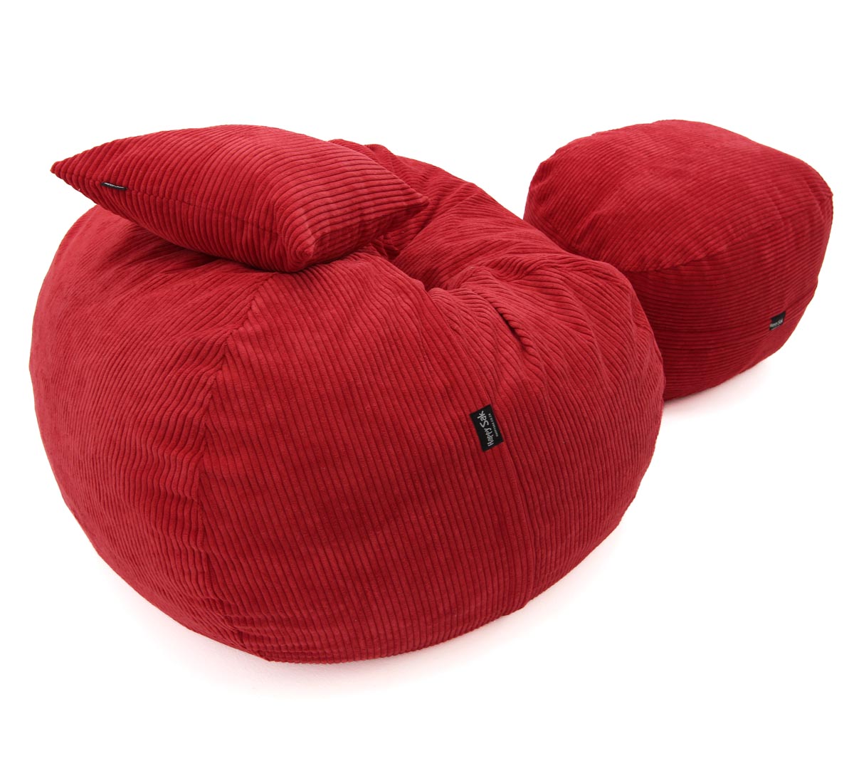 Red bean bag chair with a pillow on a white background