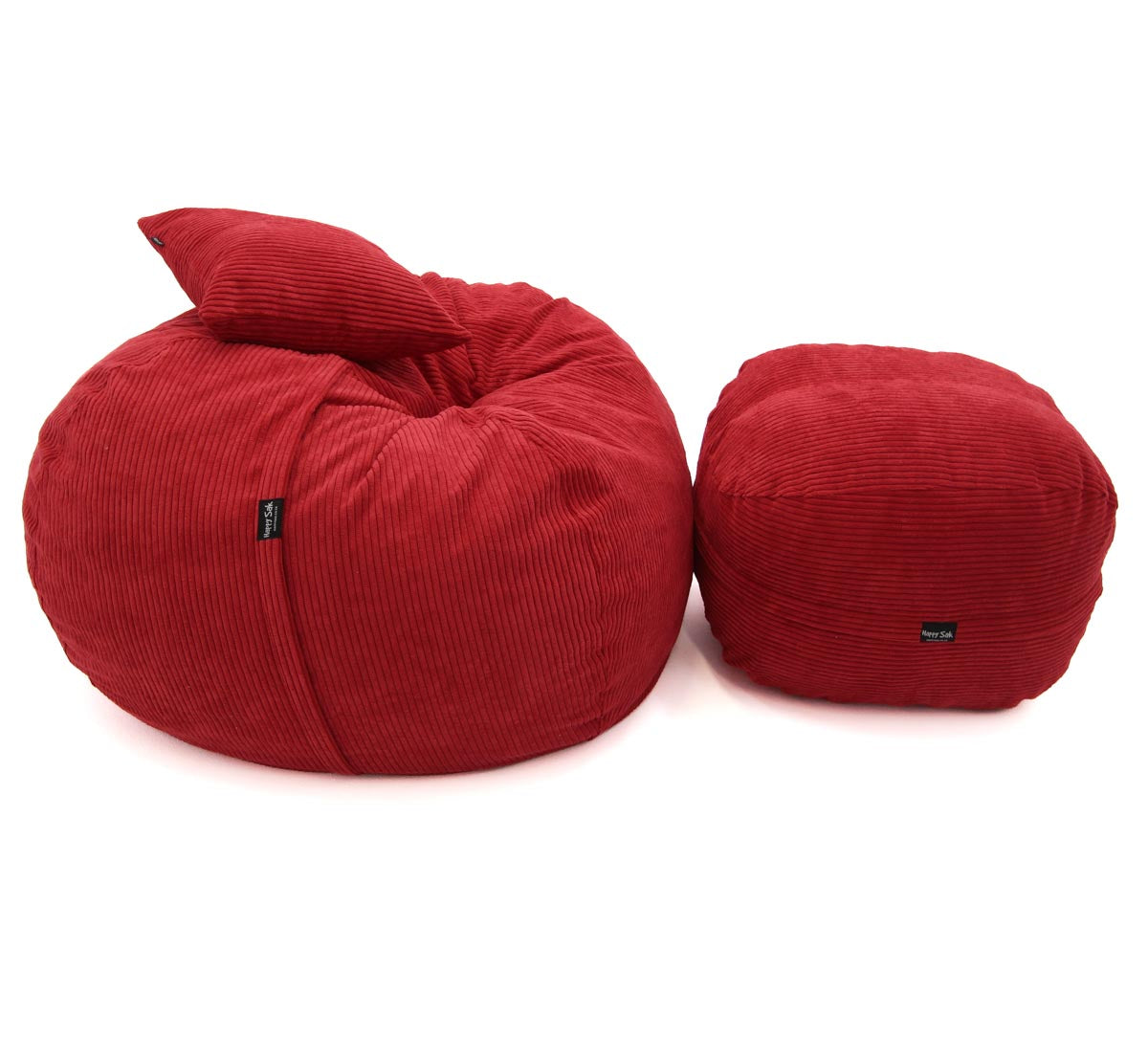 Two red bean bags on a white background