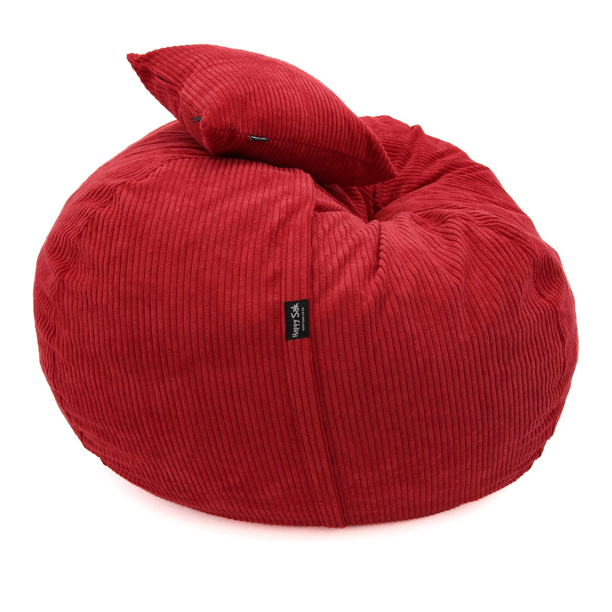 Red bean bag chair with a pillow on a white background