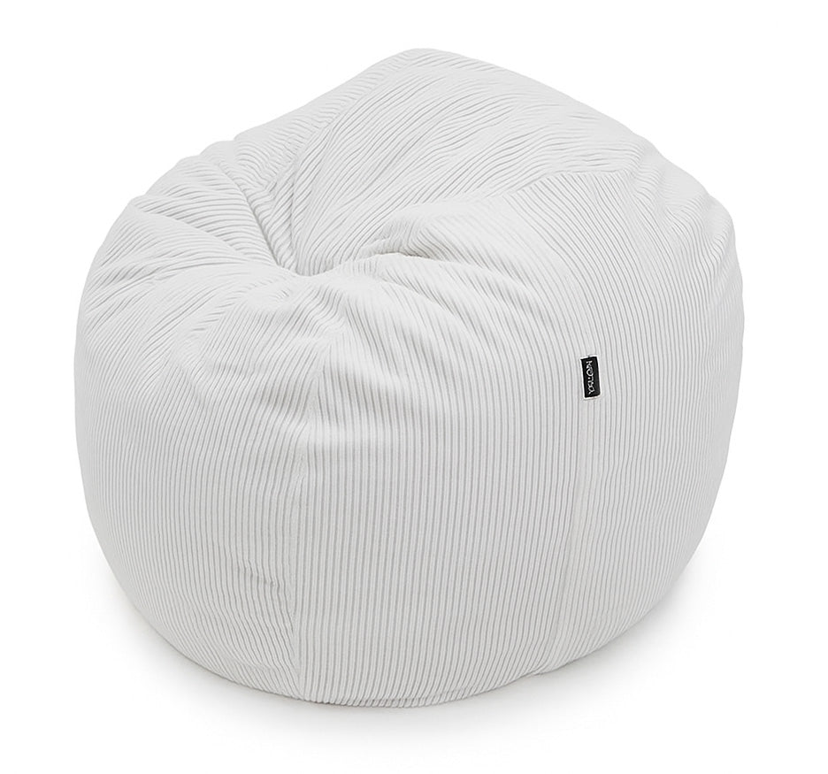 White bean bag chair with a subtle pattern on a white background