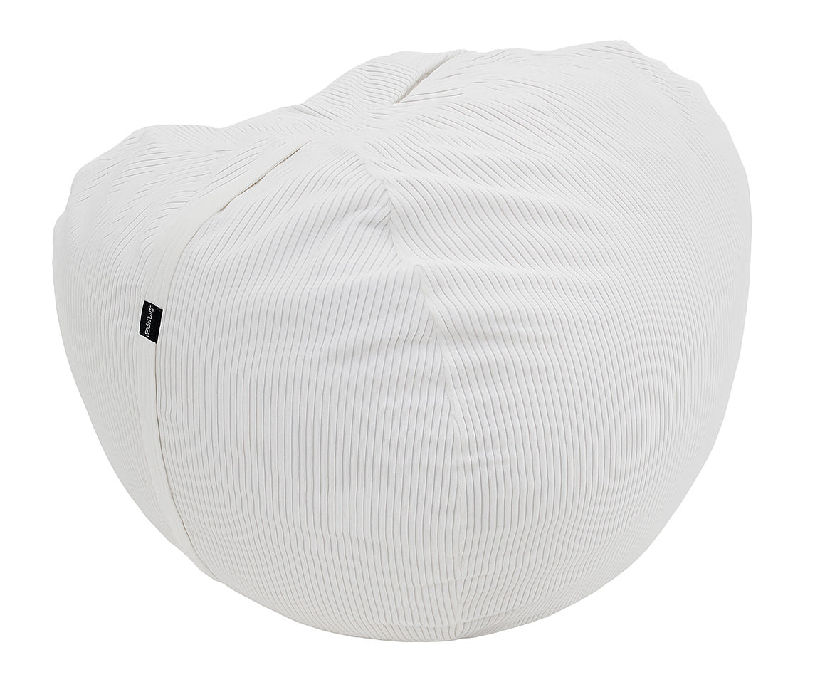 White bean bag chair with a subtle pattern on a white background