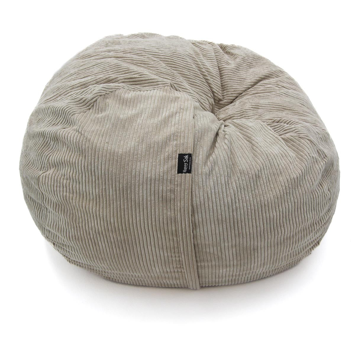 Gray bean bag chair with a visible brand label on a white background