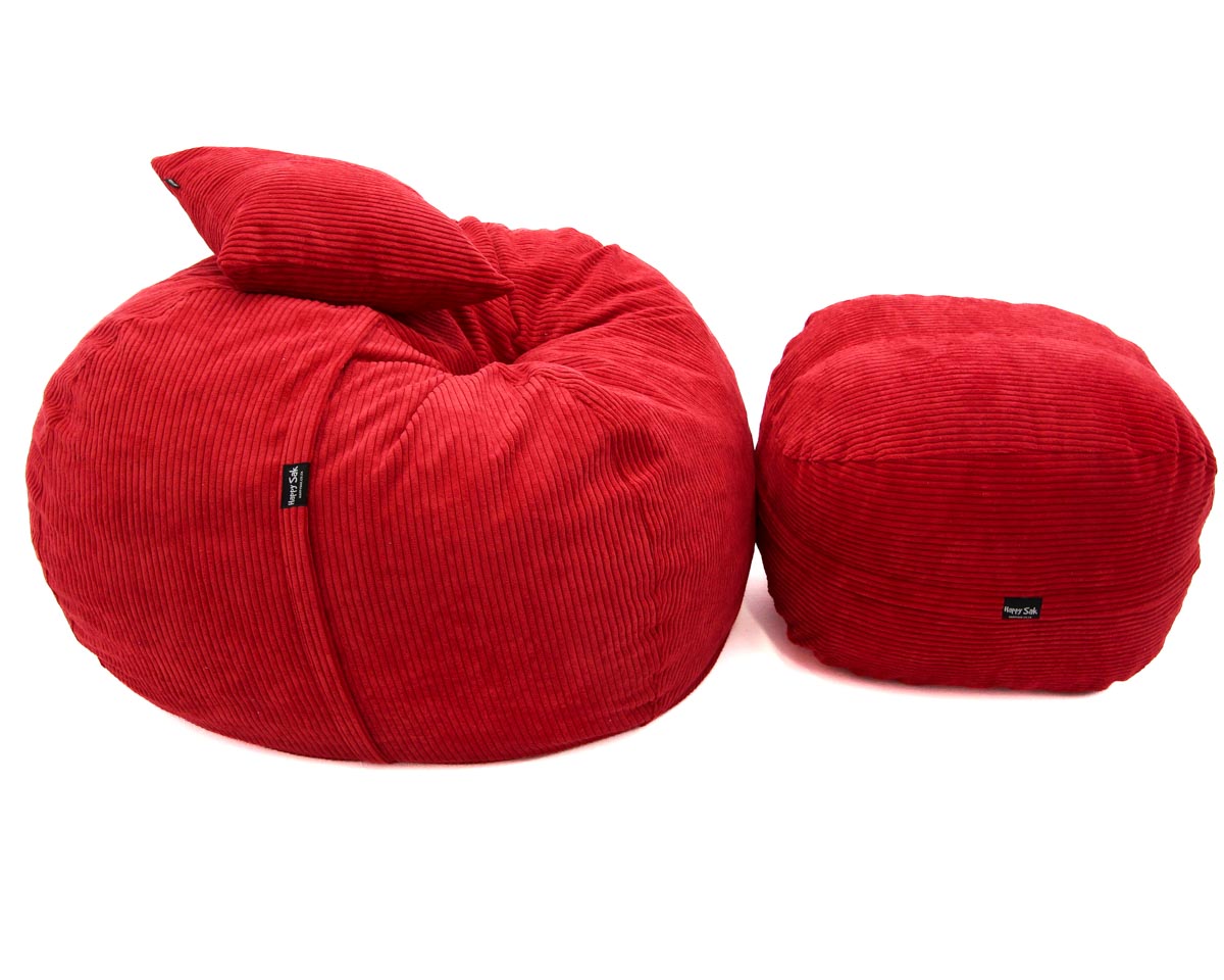 Two red bean bags on a white background