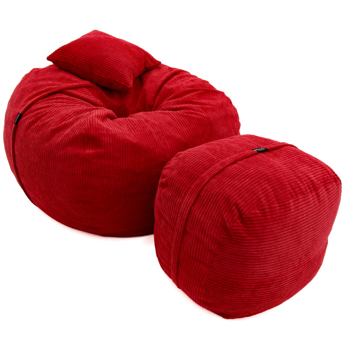 Red bean bag chair and ottoman on a white background