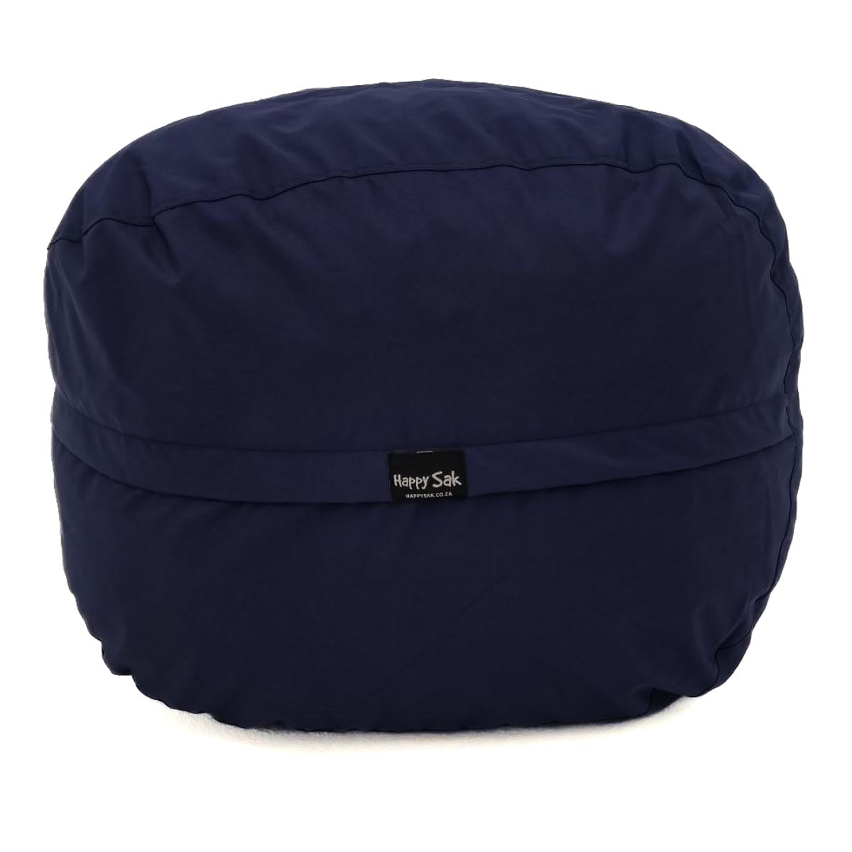 Navy blue bean bag with a visible brand label on a white background