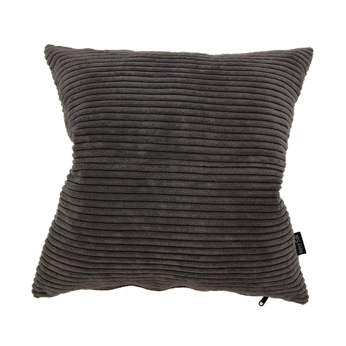 Dark gray ribbed pillow on a white background