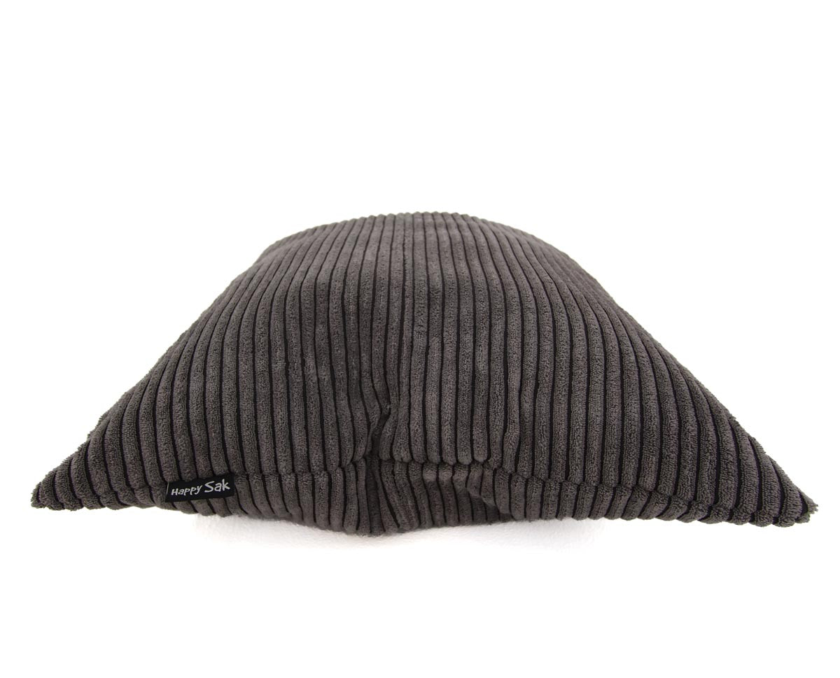 Dark gray ribbed knit beanie on a white background