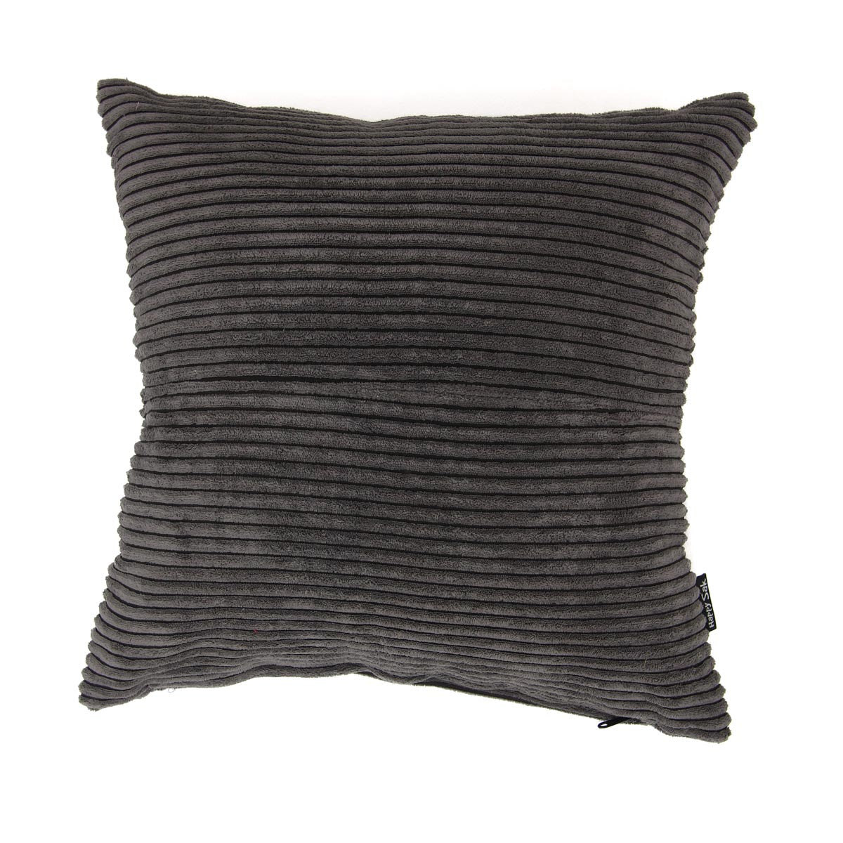 Dark gray ribbed pillow on a white background