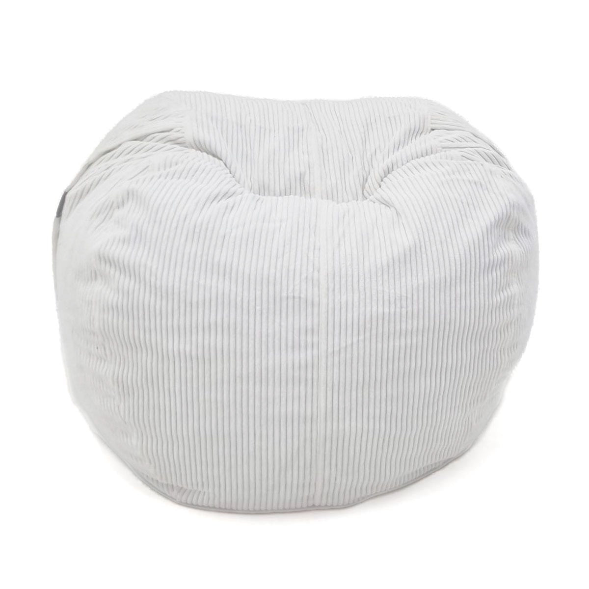 White bean bag chair with a ribbed texture on a white background