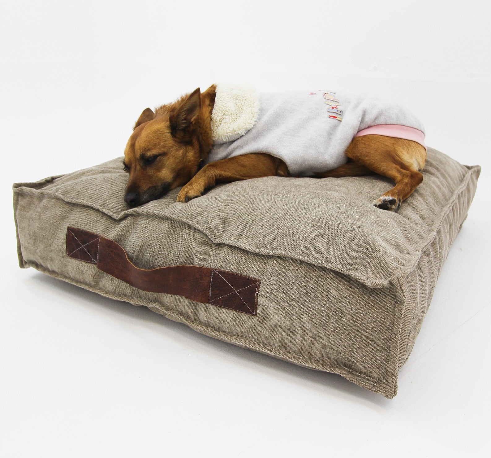 S Dog Bed Beige and Leather - Happy Sak SA