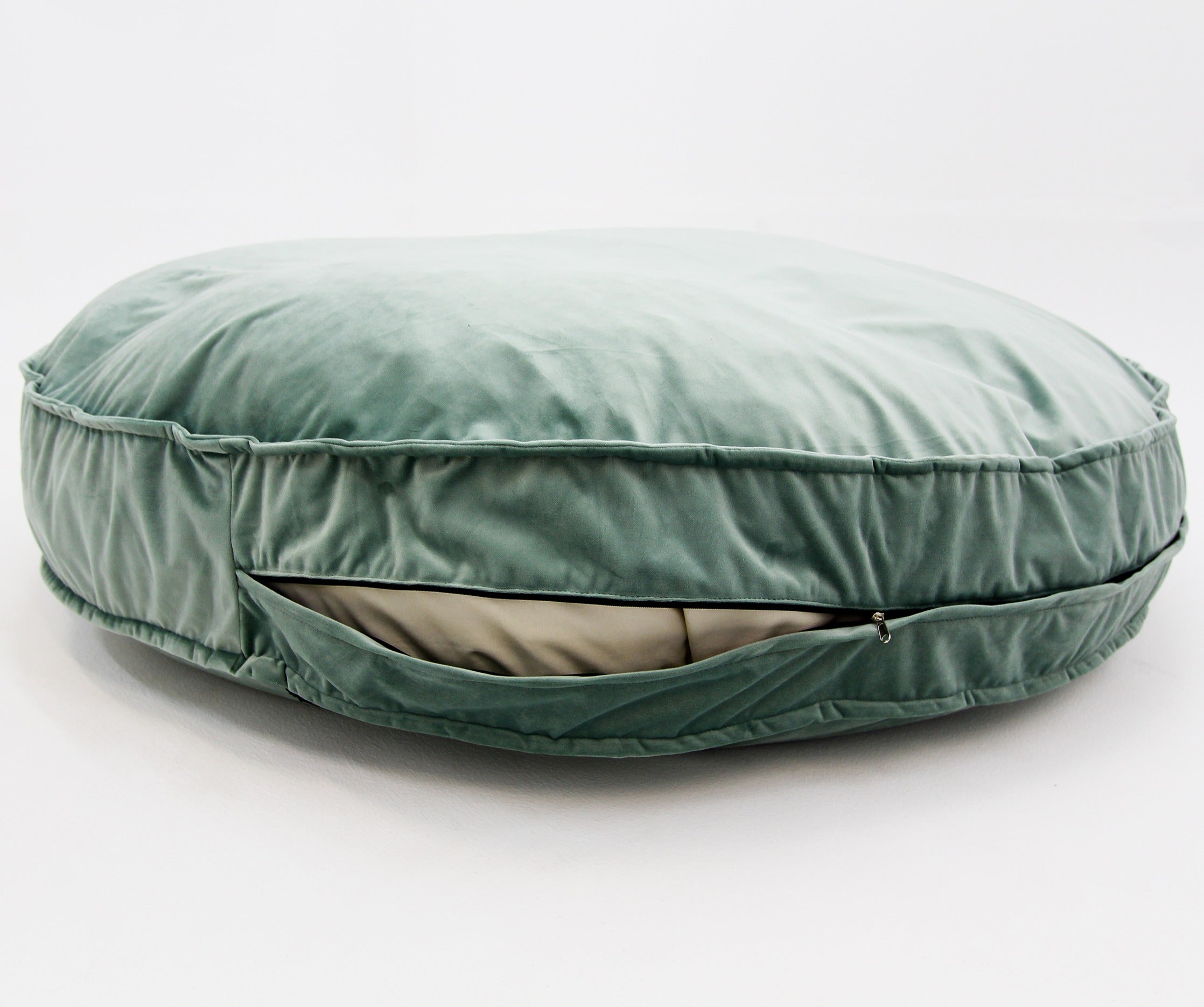Dog Bed Round Green Velvet Cover