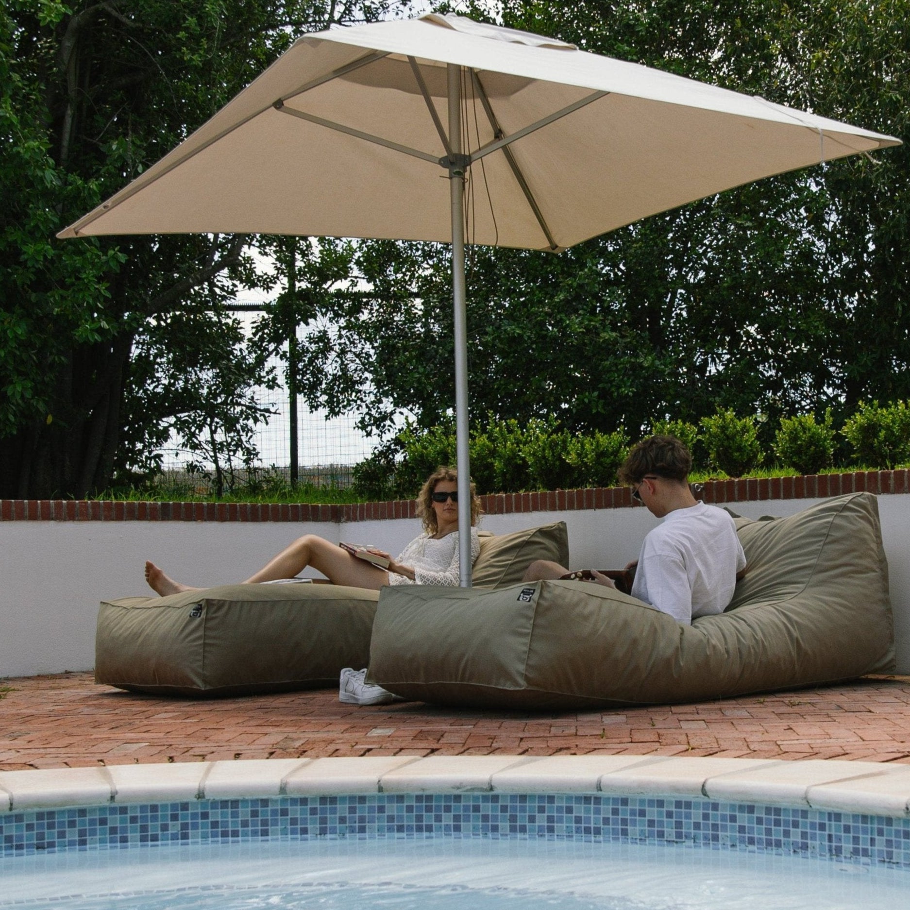 Khaki Outdoor Pool Lounger Bed