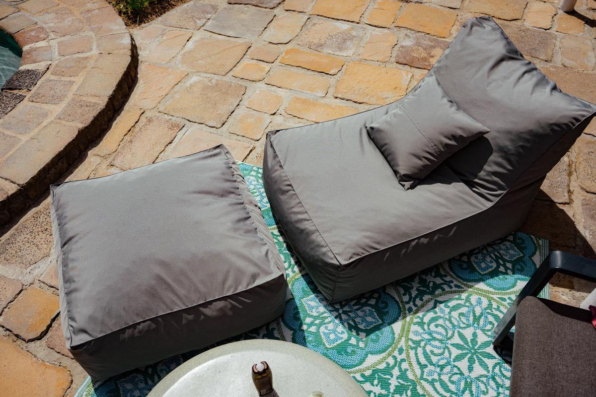 Grey Pool Lounger Chair + Ottoman + Scatter