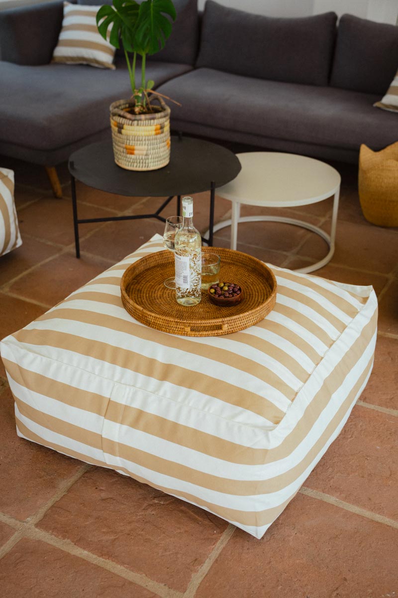 Beige & White Stripe Outdoor Ottoman