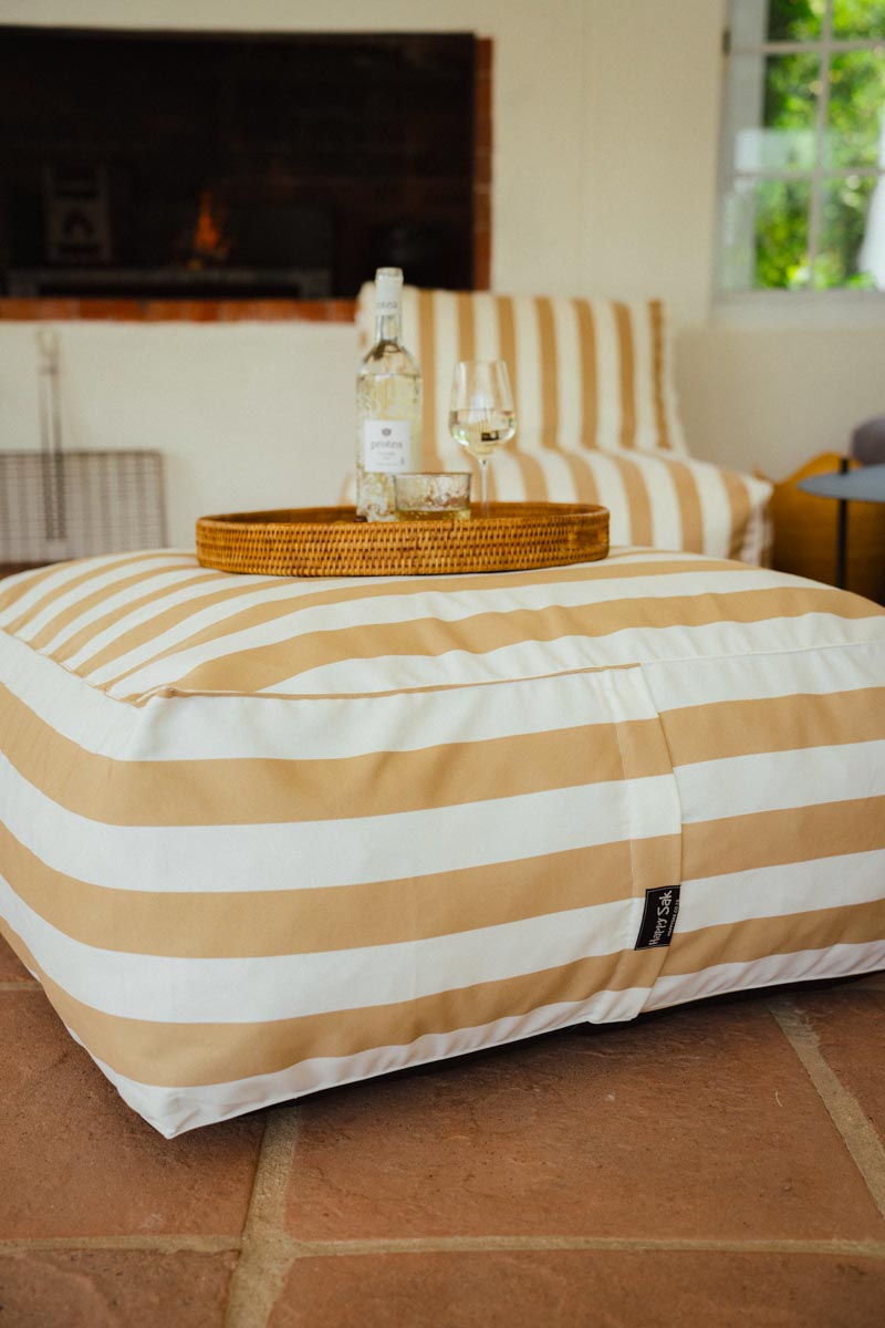 Beige & White Stripe Outdoor Ottoman Extra Cover