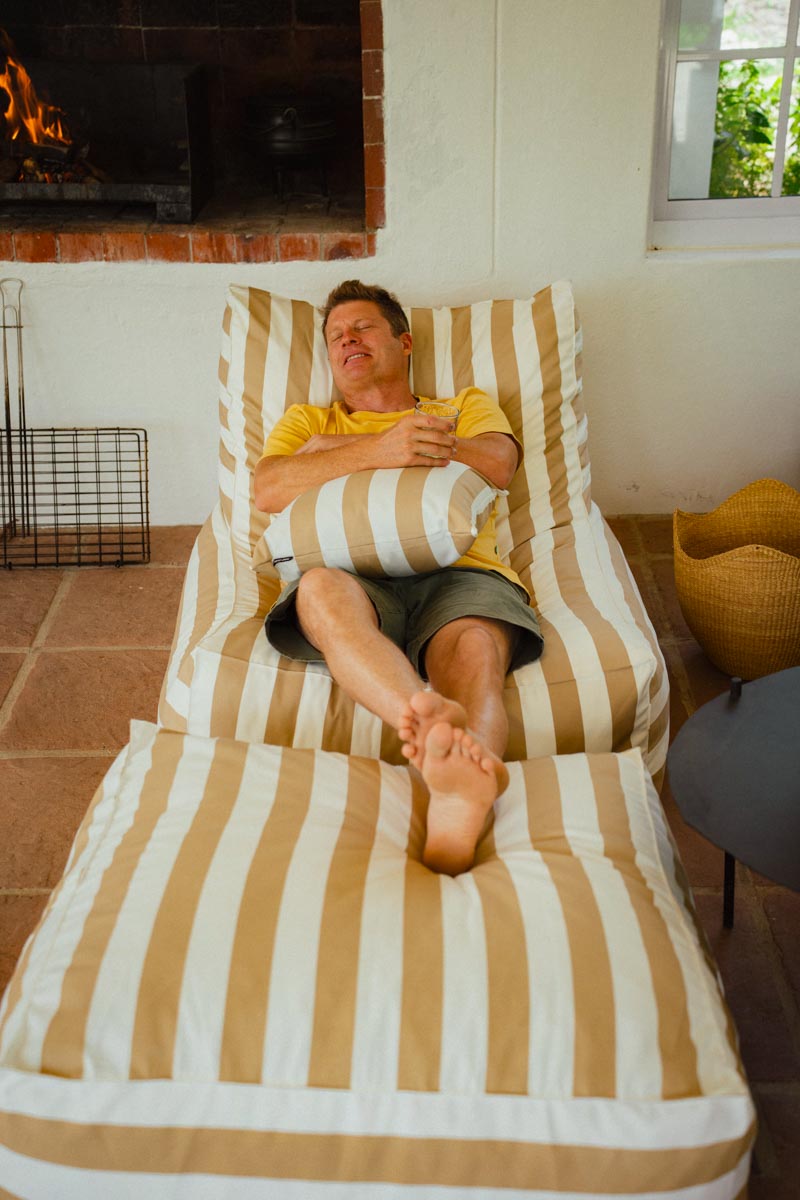 Beige & White Stripe Outdoor Ottoman