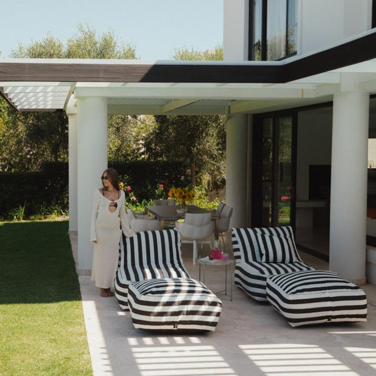 Black & White Stripe Outdoor Pool Lounger Chair