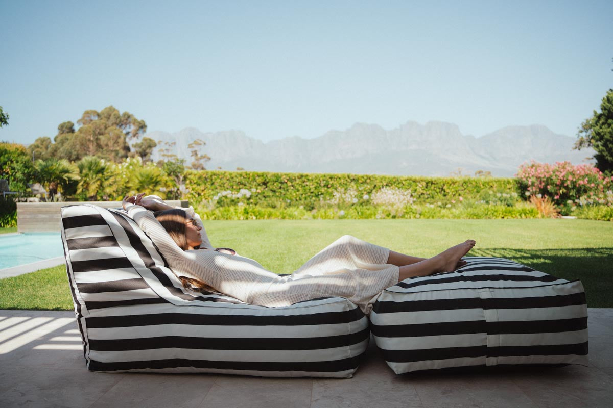 Black & White Stripe Outdoor Ottoman