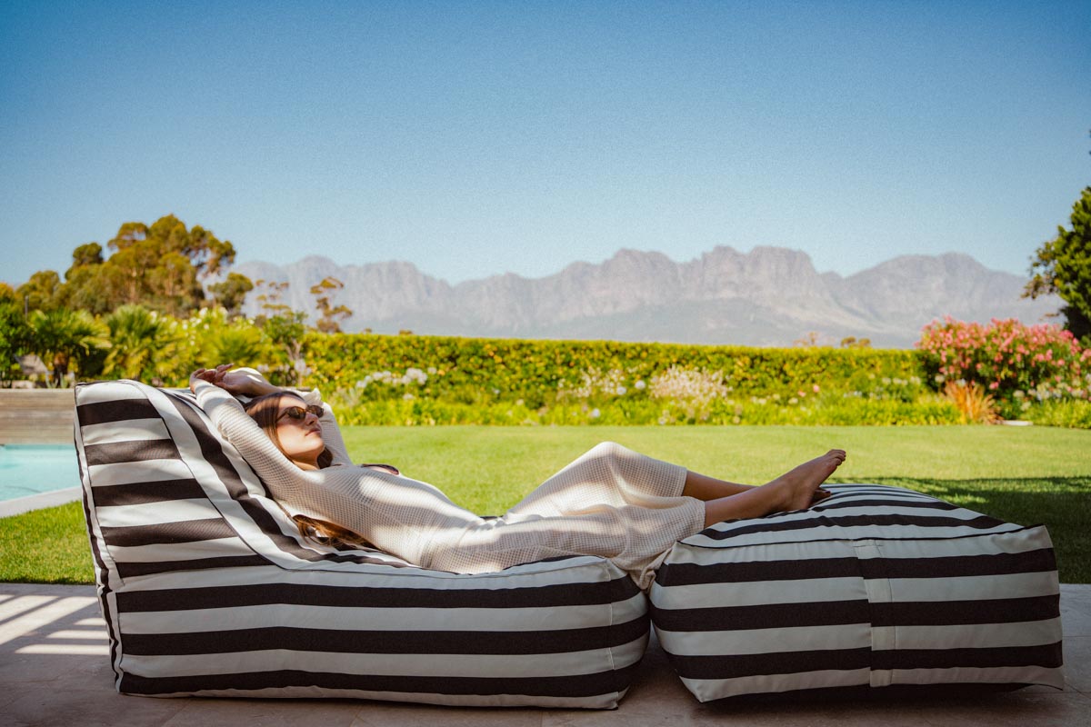 Black & White Stripe Outdoor Ottoman