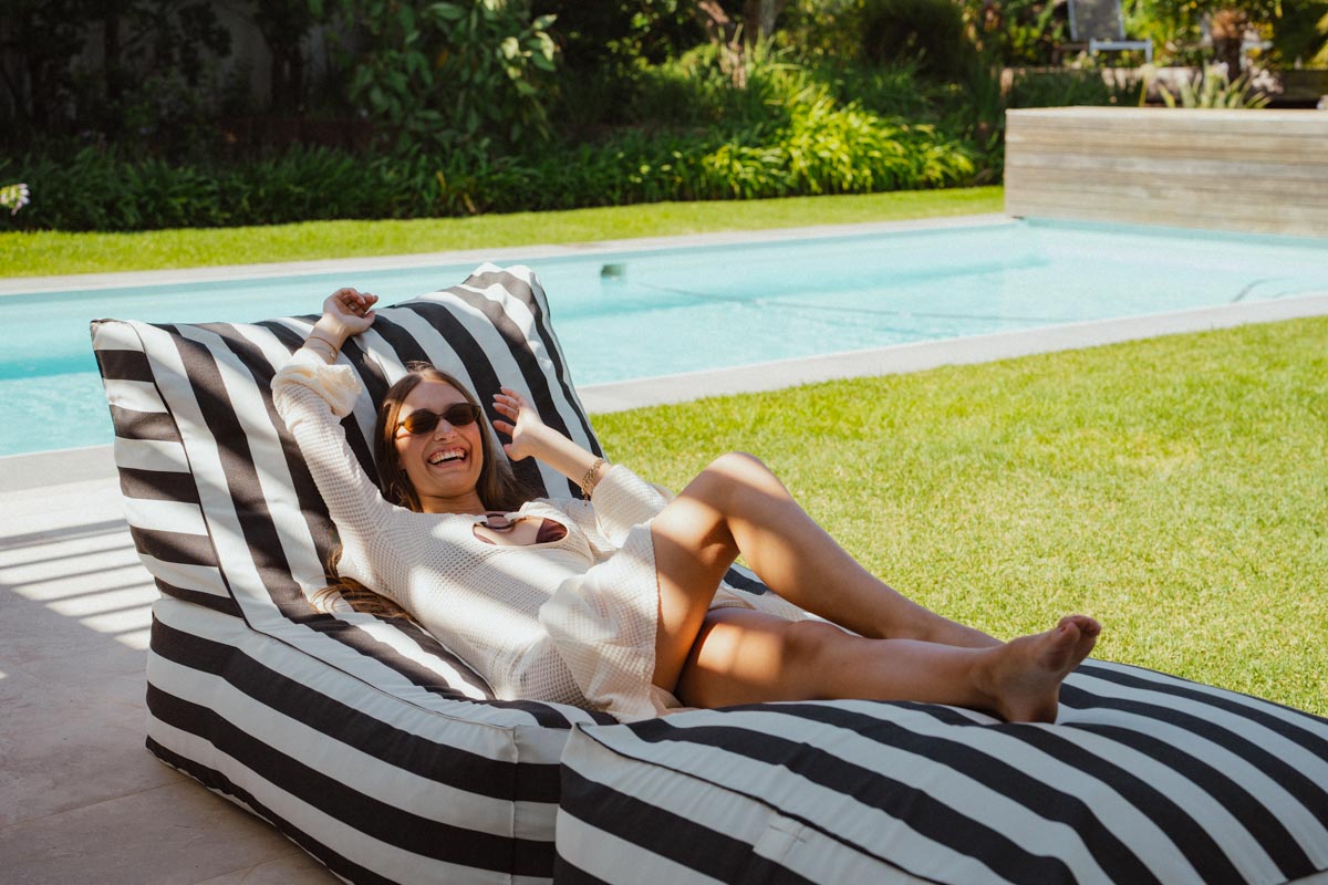 Black & White Stripe Outdoor Ottoman