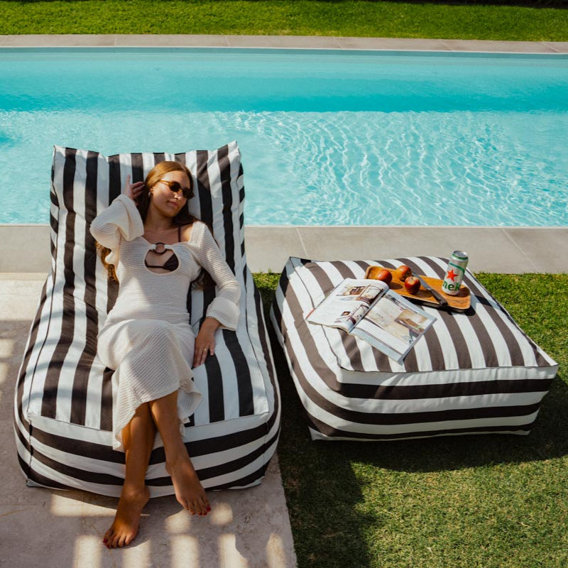 Black & White Stripe Outdoor Ottoman