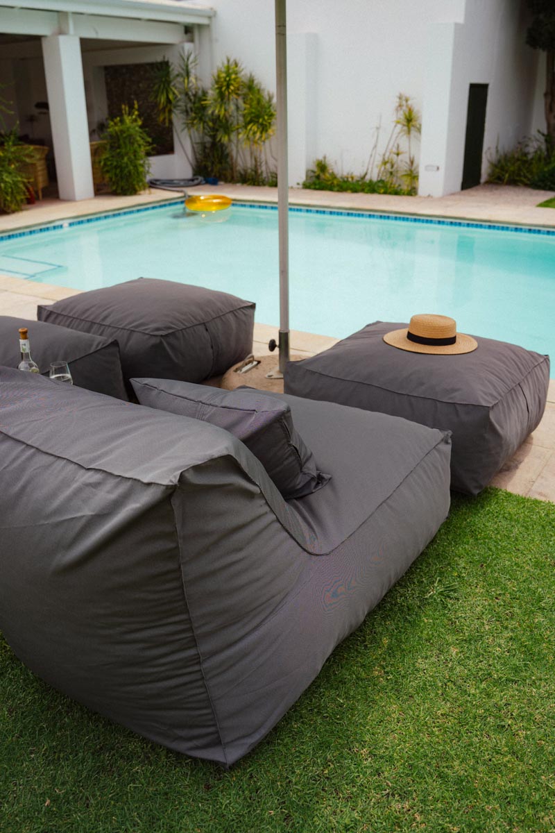 Charcoal Pool Lounger Chair + Ottoman + Scatter