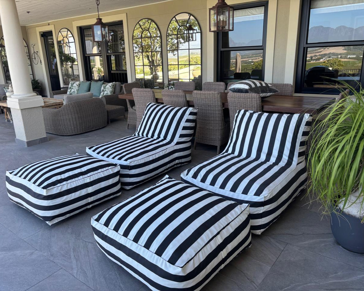 Black & White Stripe Outdoor Pool Lounger Chair